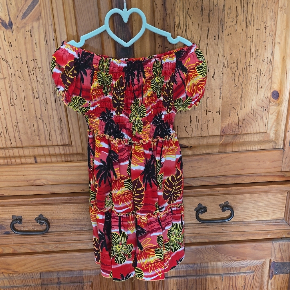 Girls' Red Tropical Print Casual Dress
